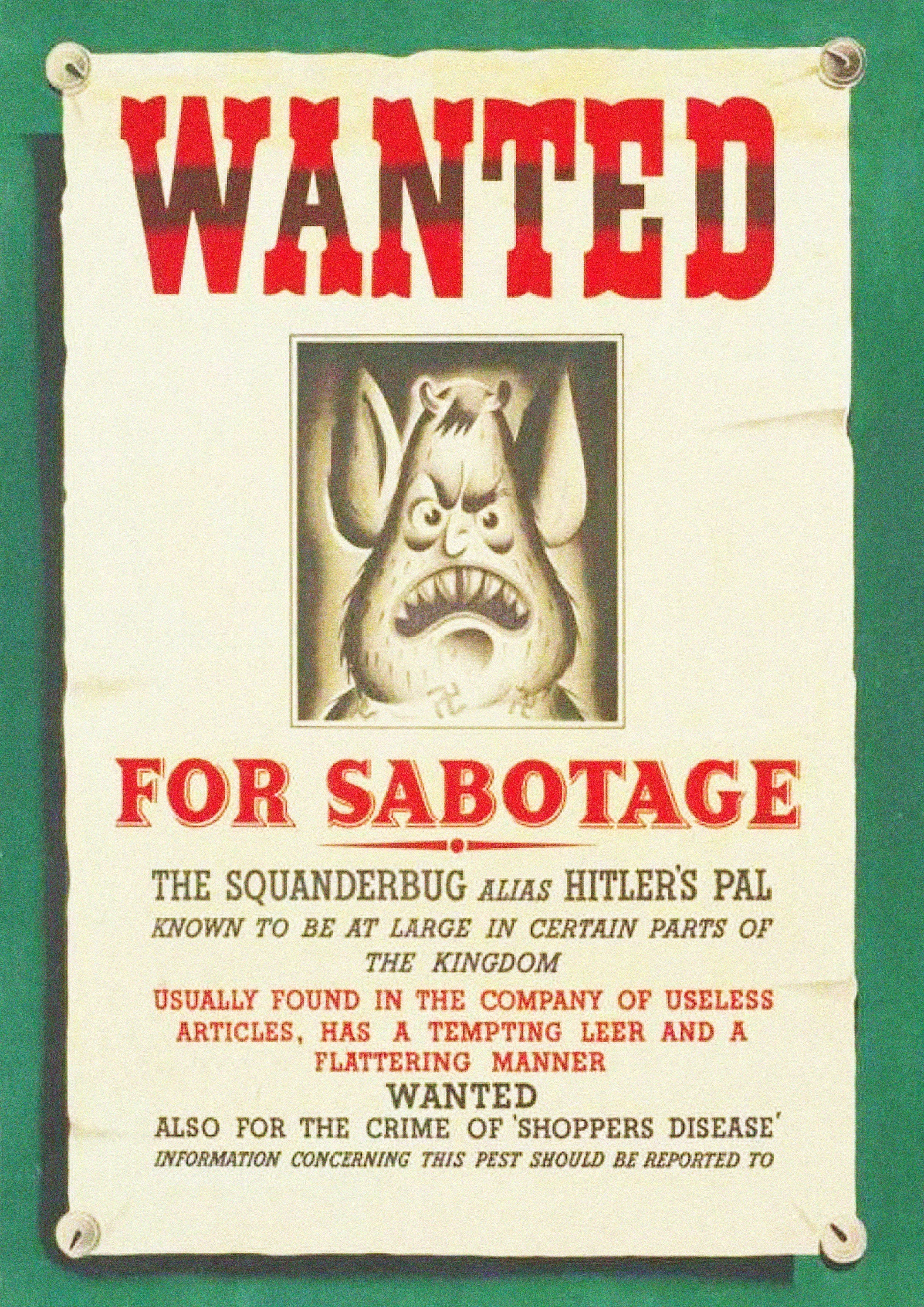 Reproduction Vintage "Wanted - For Sabotage" World War 2 Poster, Home Wall Art, Various Sizes Available