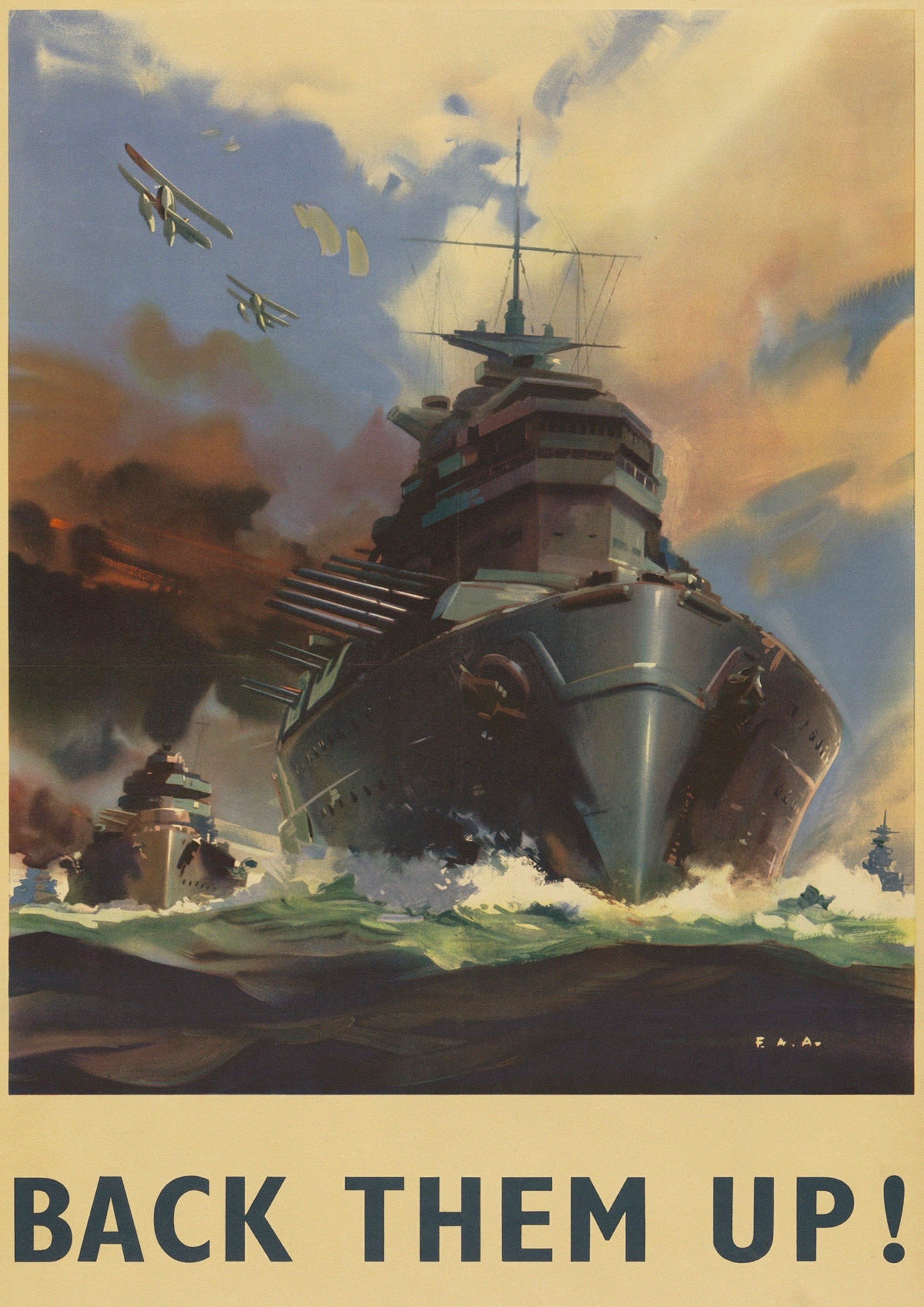 Reproduction Vintage "Battleship" World War 2 Poster, Home Wall Art, Various Sizes Available