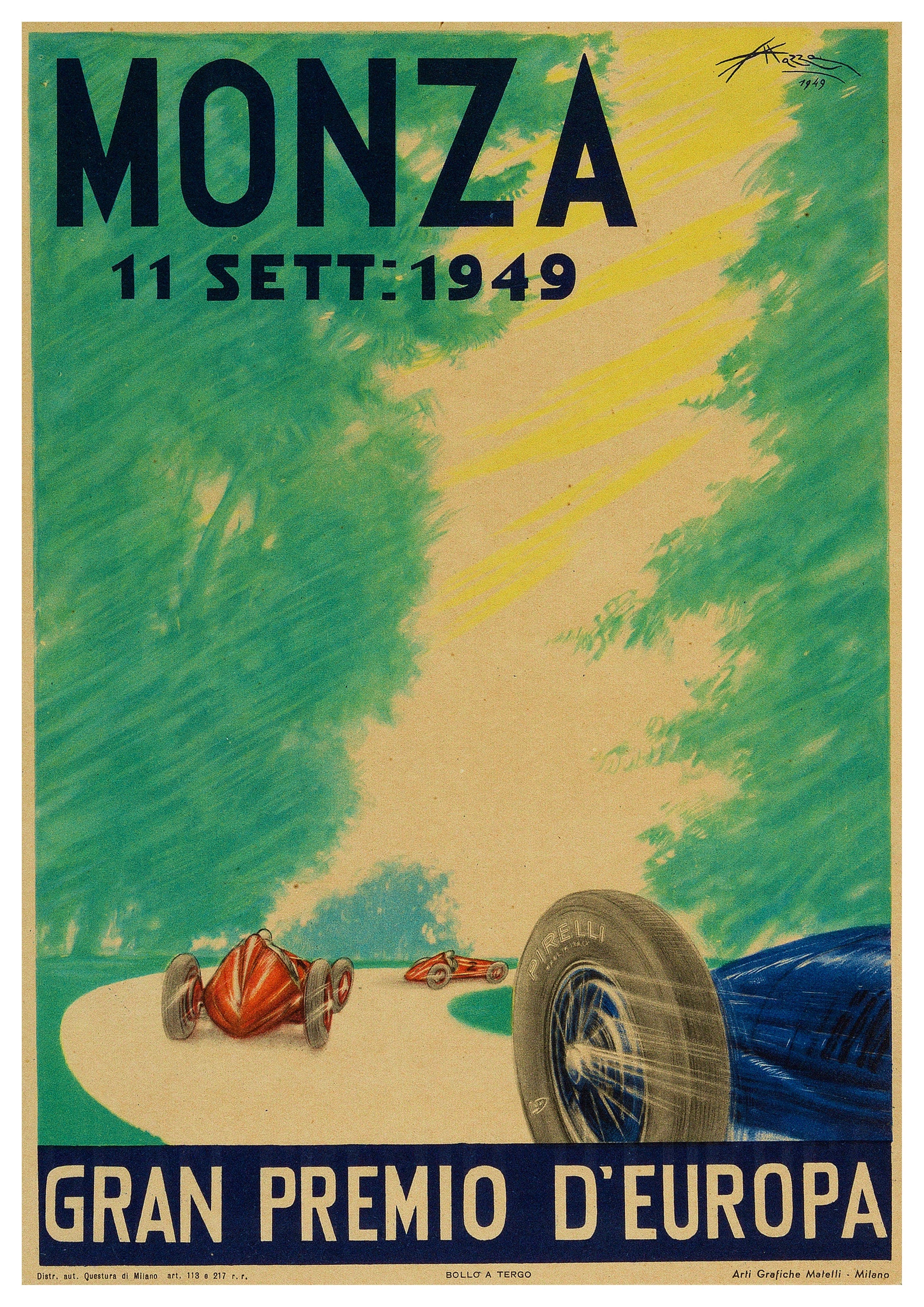 Reproduction Vintage Motor Racing Poster "Monza 1949", Home Wall Art, Various Sizes Available