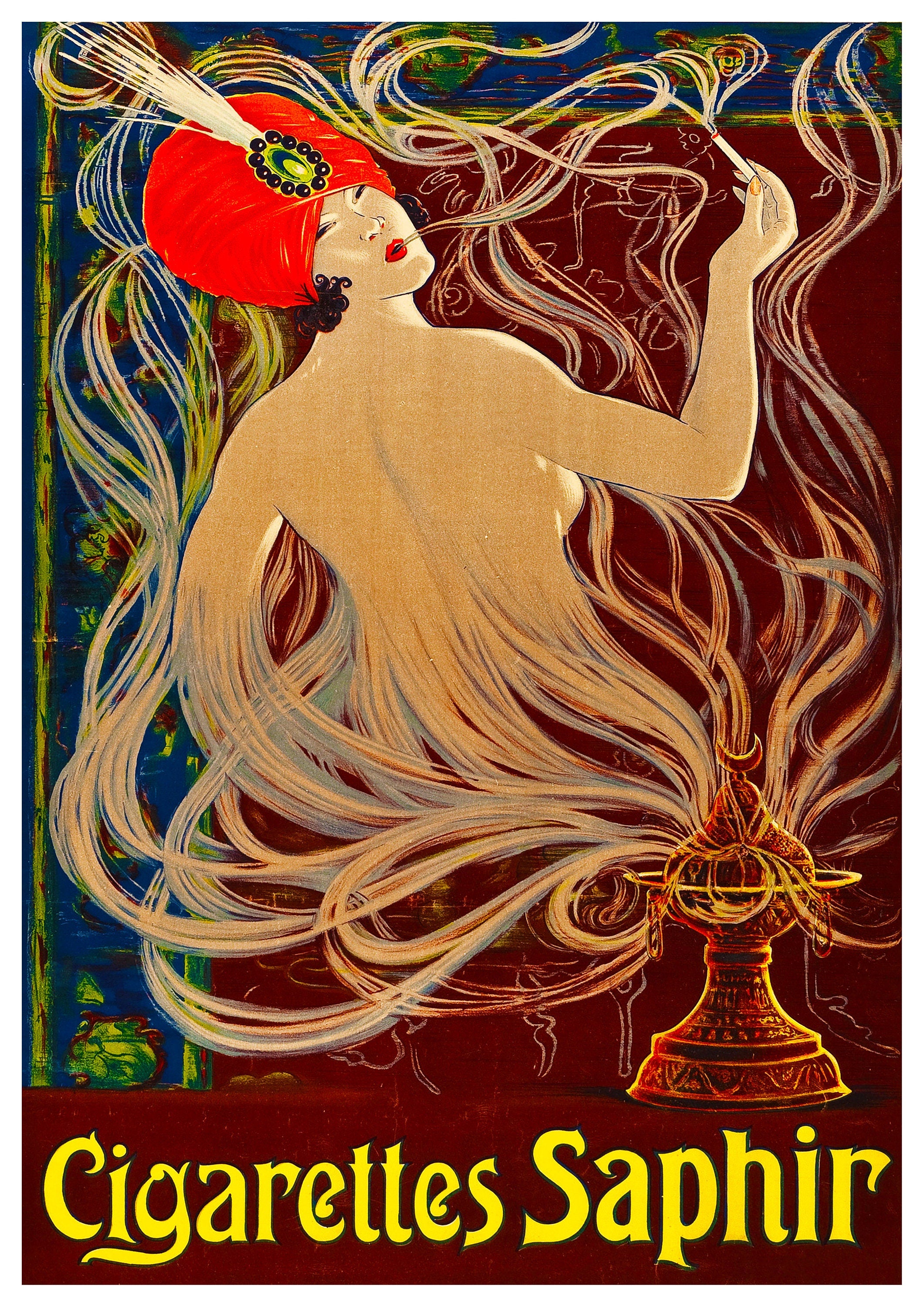 Reproduction Vintage Cigarette Advertisement "Cigarettes Saphir" Poster, Home Wall Art, Various Sizes Available