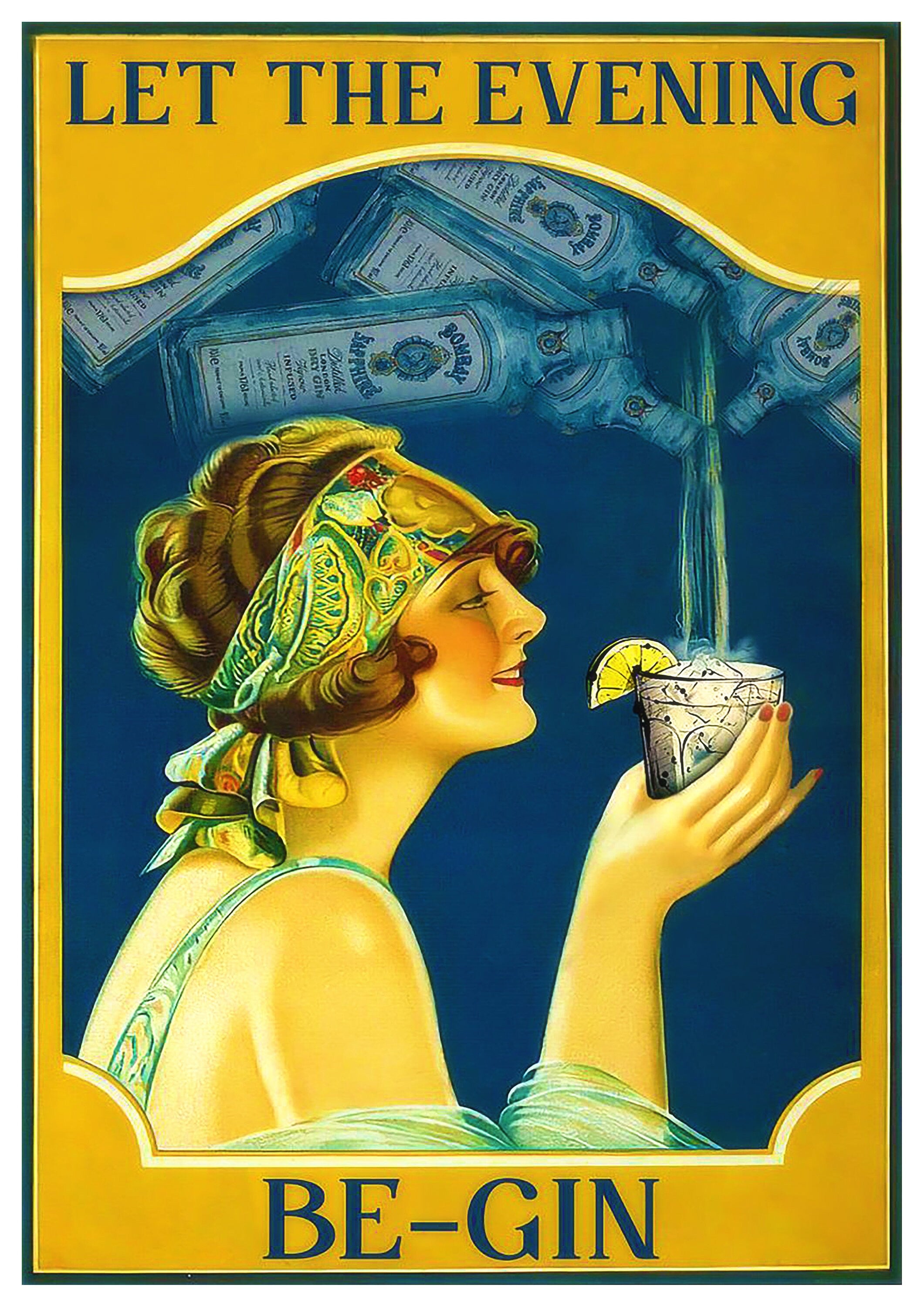 Reproduction Vintage Advertising "Let The Evening Be-Gin" Poster, Home Wall Art, Various Sizes Available