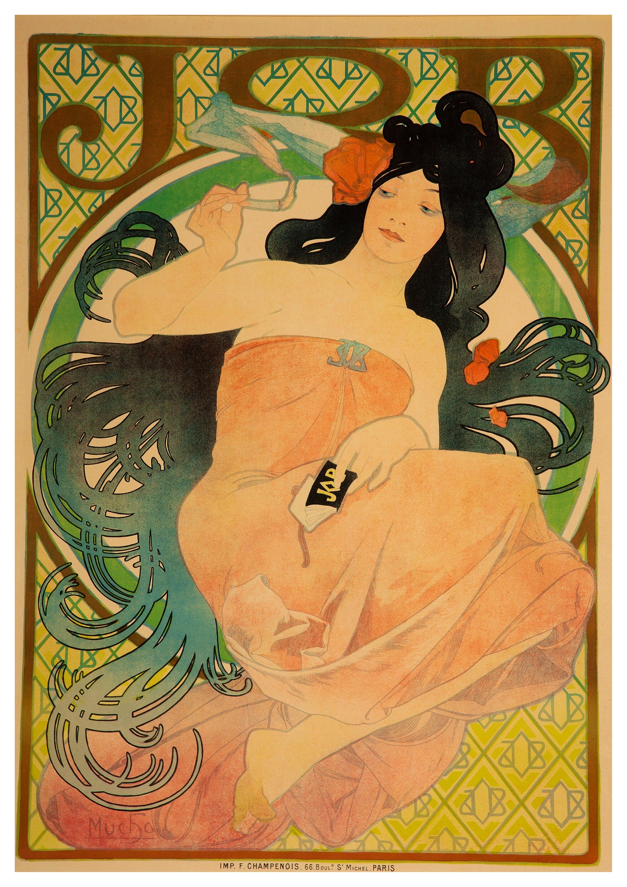 Reproduction Vintage "Alphonse Mucha - Job" Fine Art Poster, Home Wall Art, Various Sizes Available