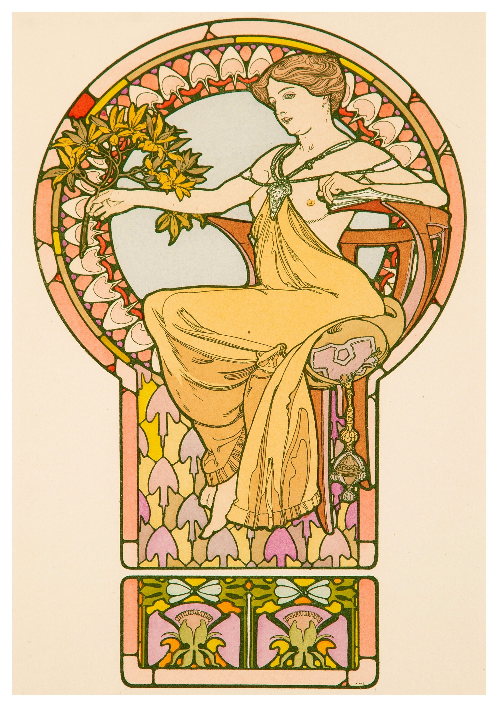 Reproduction Vintage "Alphonse Mucha - Seated Women" Fine Art Poster, Home Wall Art, Various Sizes Available