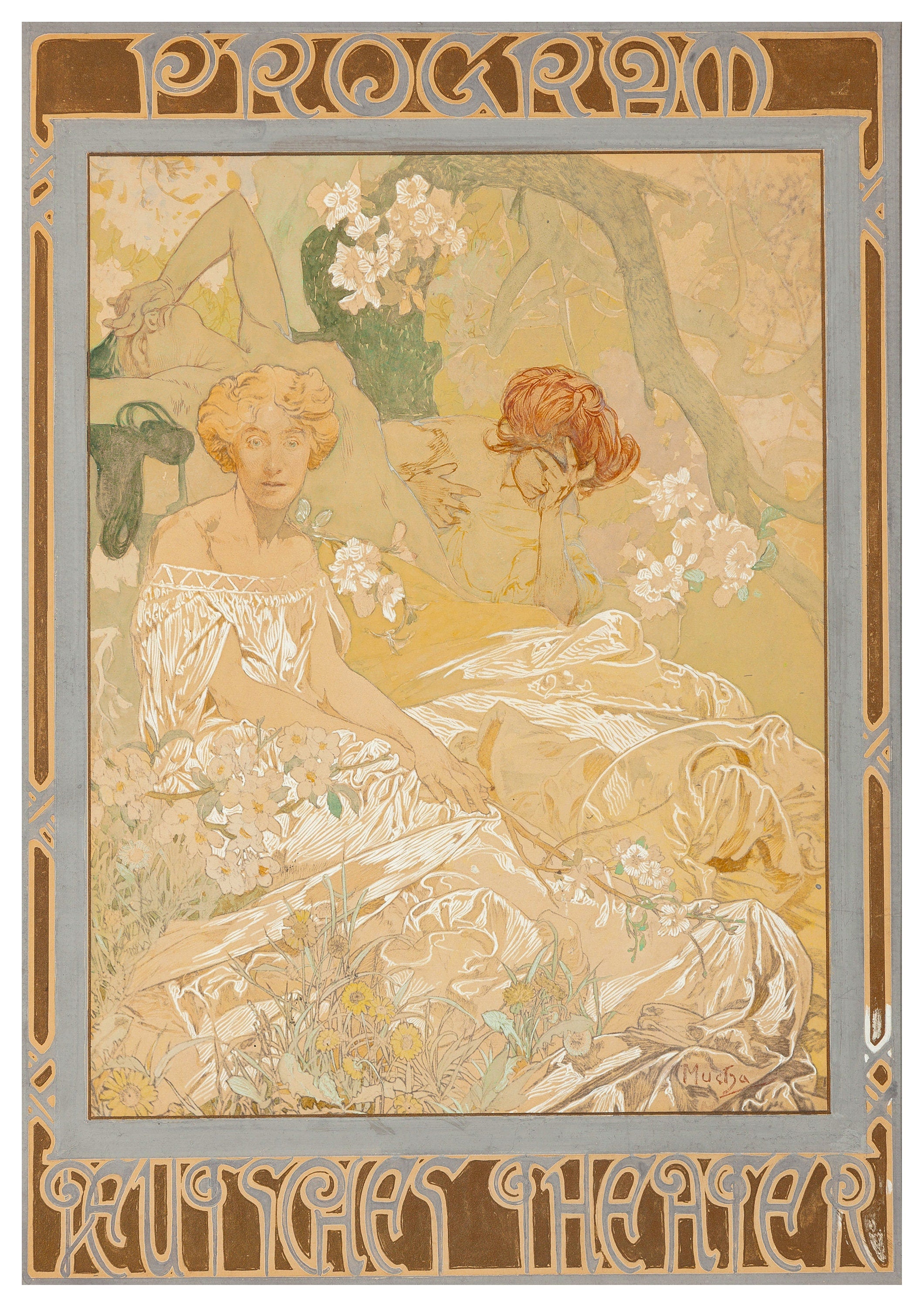 Reproduction Vintage "Alphonse Mucha - Deutsches" Fine Art Poster, Home Wall Art, Various Sizes Available