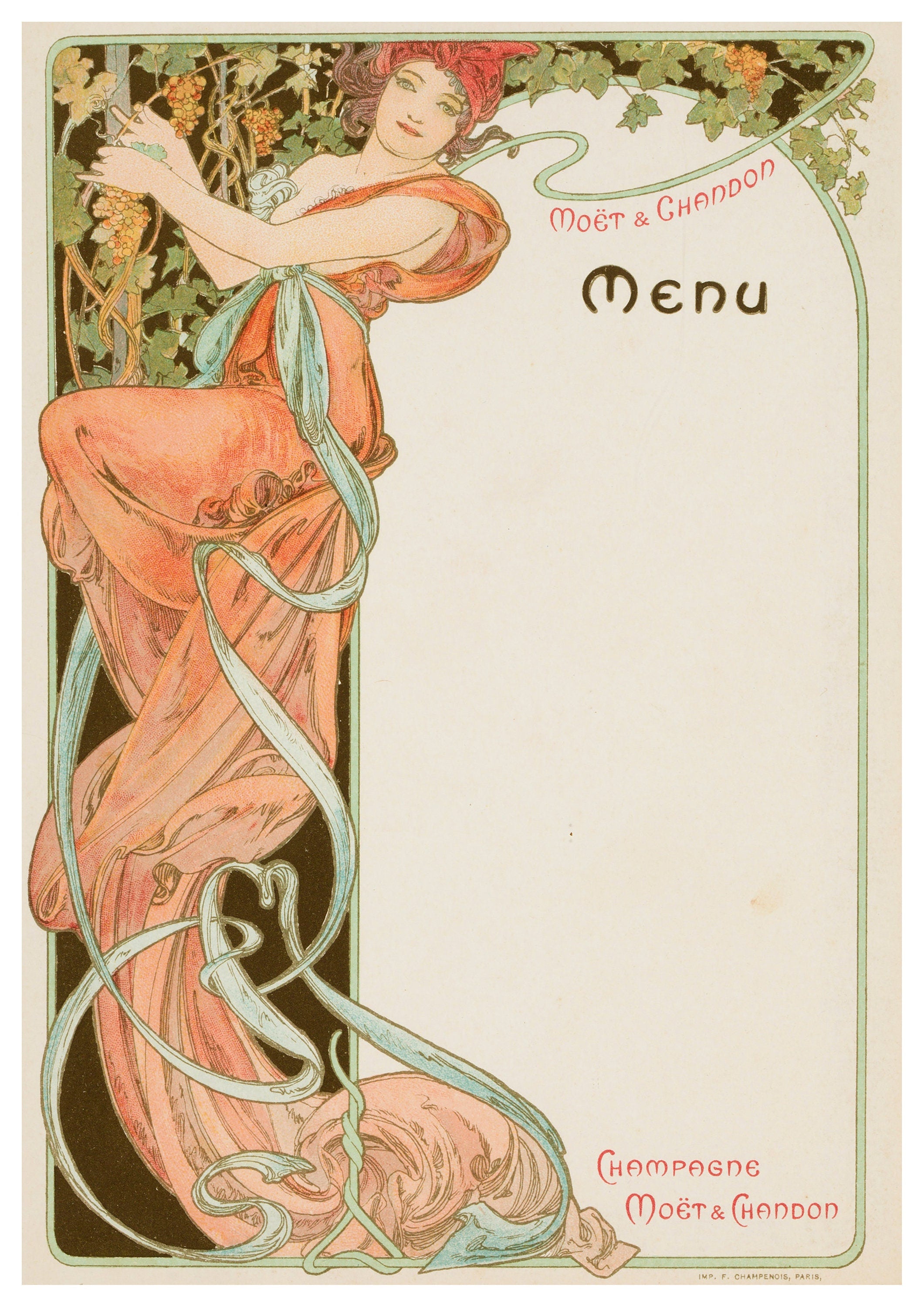 Reproduction Vintage "Alphonse Mucha - Menu" Fine Art Poster, Home Wall Art, Various Sizes Available