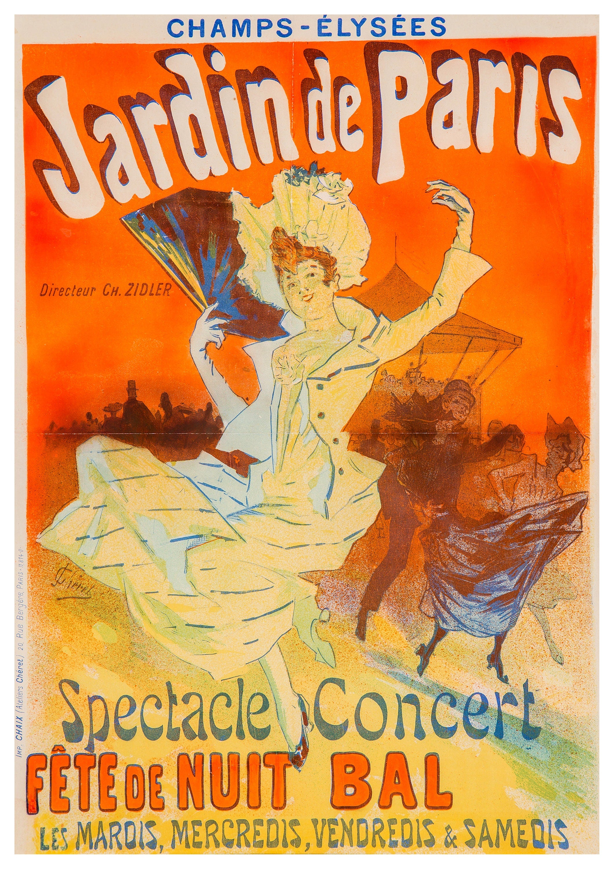 Reproduction Vintage "Jules Cheret - Jardin De Paris" Fine Art Poster, Home Wall Art, Various Sizes Available