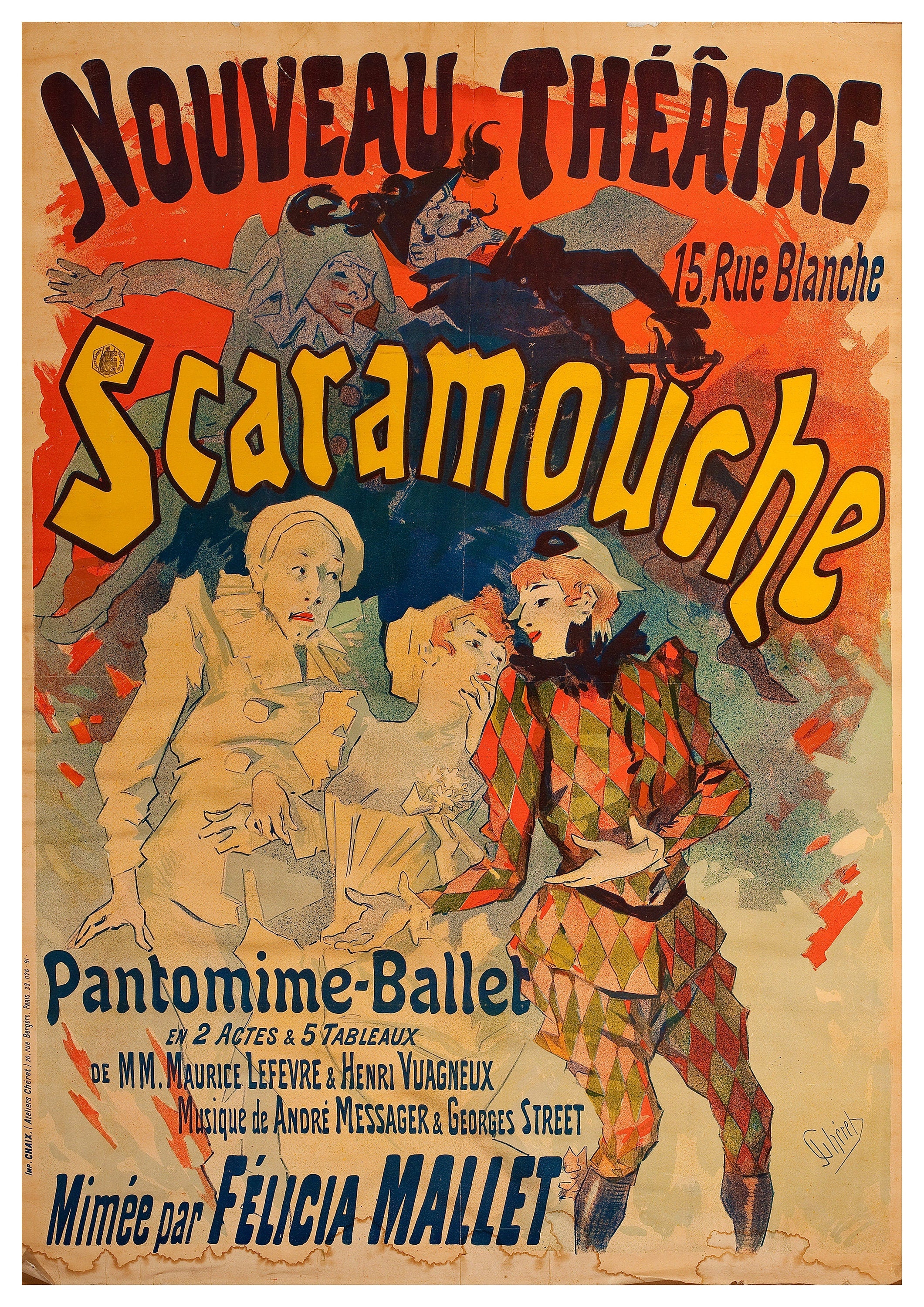 Reproduction Vintage "Jules Cheret - Scaramouche" Fine Art Poster, Home Wall Art, Various Sizes Available