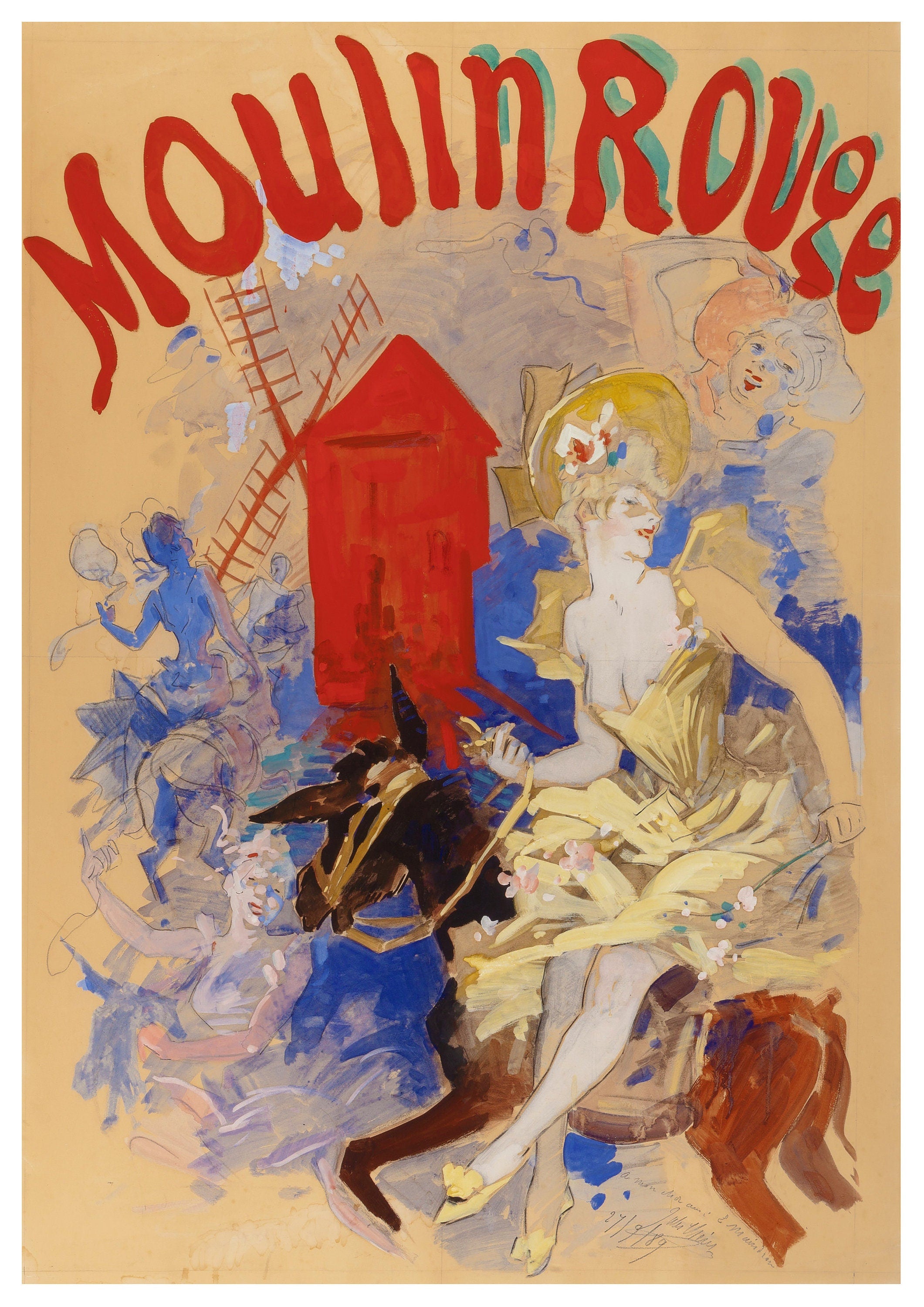 Reproduction Vintage "Jules Cheret - Moulin Rouge" Fine Art Poster, Home Wall Art, Various Sizes Available