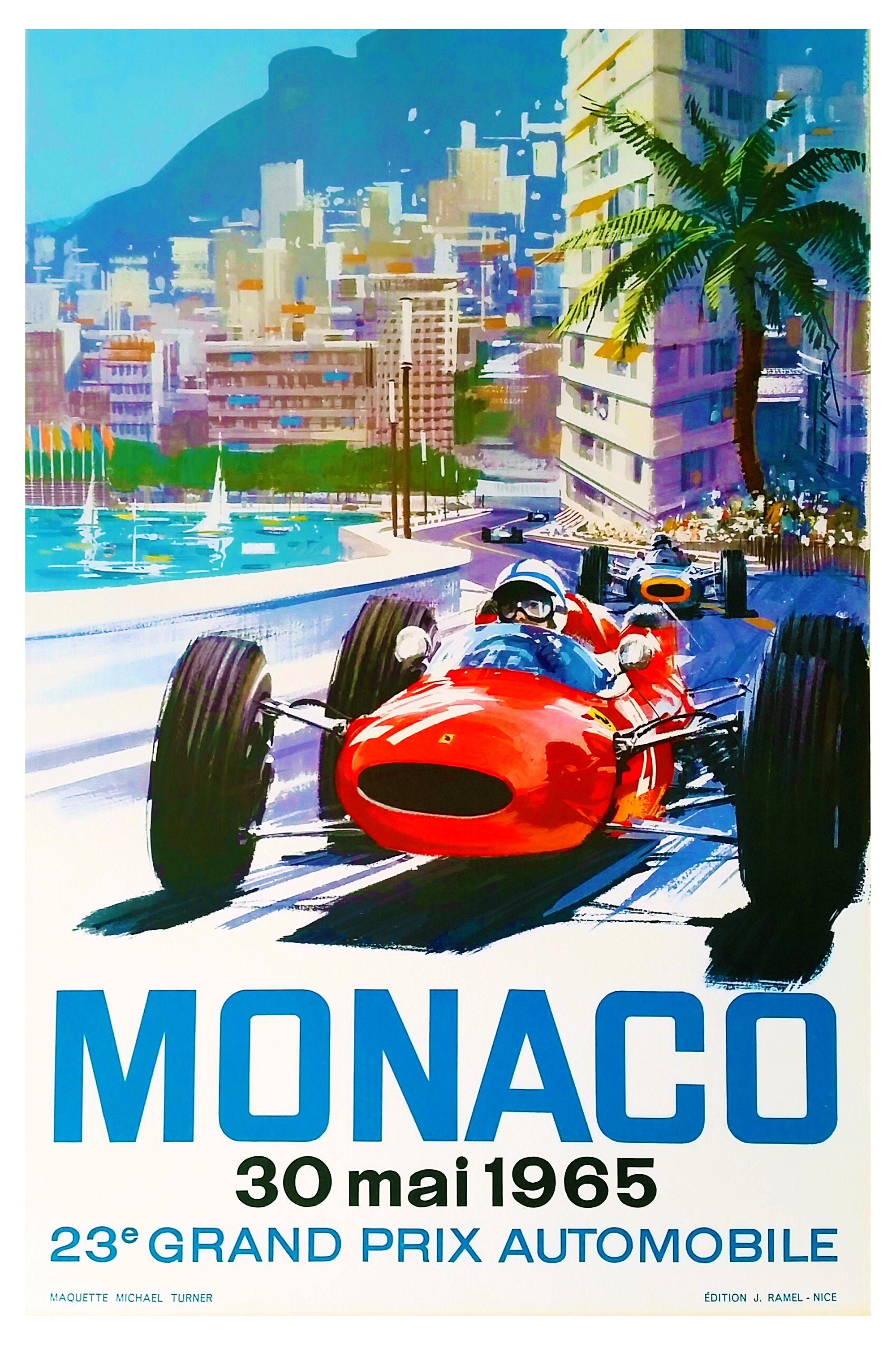 Reproduction Vintage Motor Racing Poster "Monaco 1965" Home Wall Art, Size: 24" x 36"