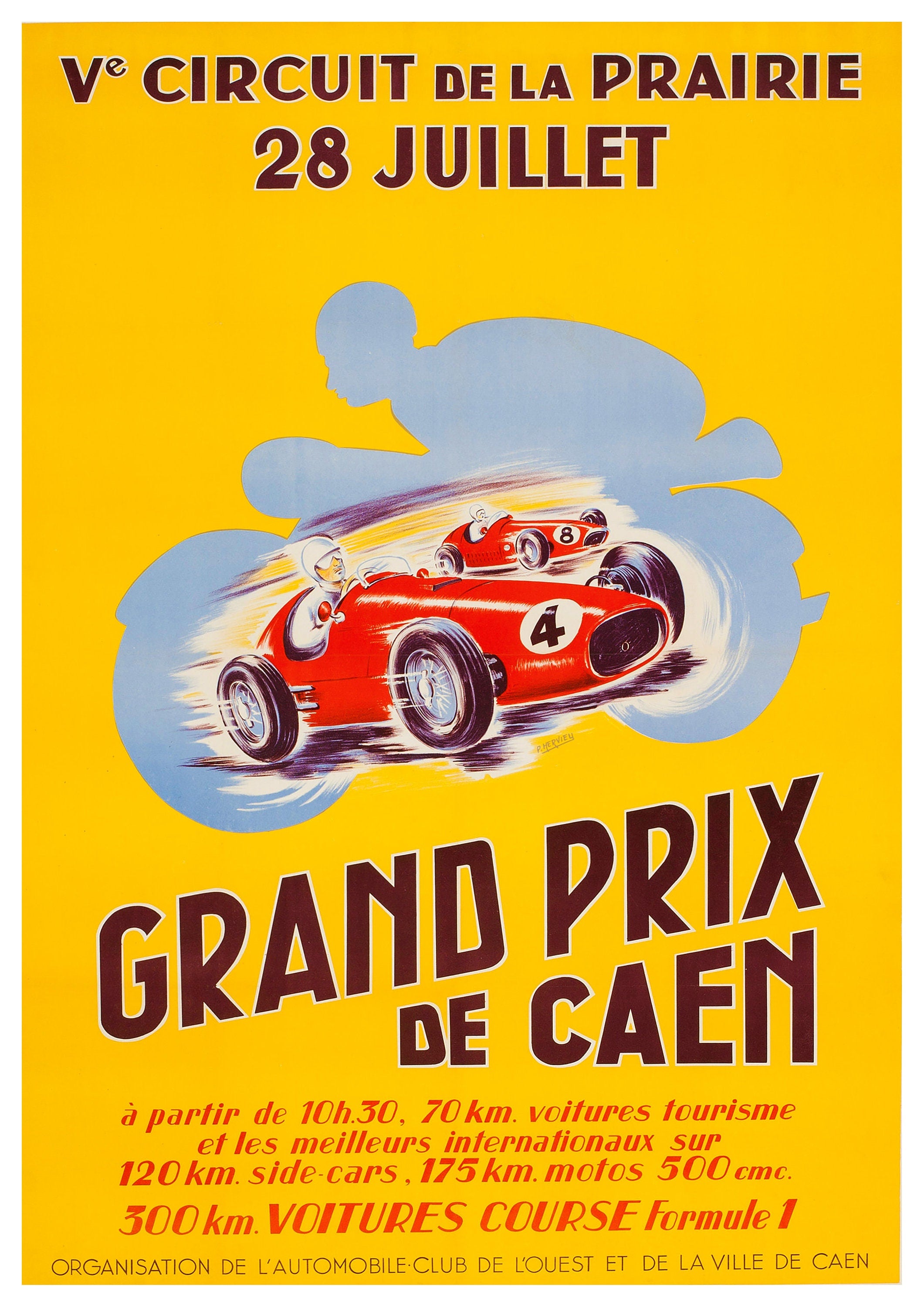 Reproduction Vintage Motor Racing Poster "1954 Grand Prix De Caen"  Home Wall Art, Various Sizes Available