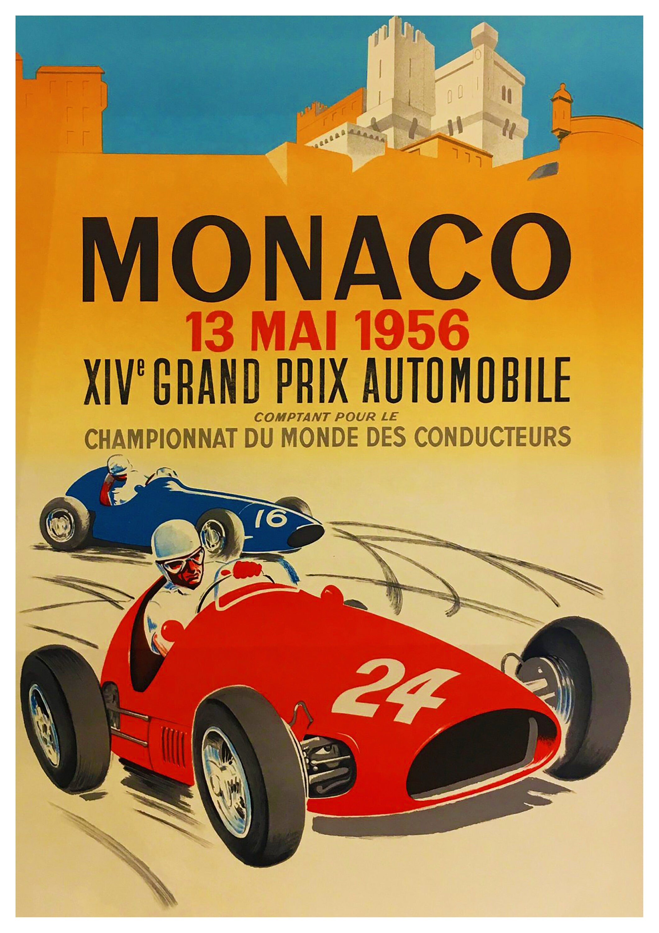 Reproduction Vintage Motor Racing Poster "Monaco 1956", Home Wall Art, Various Sizes Available