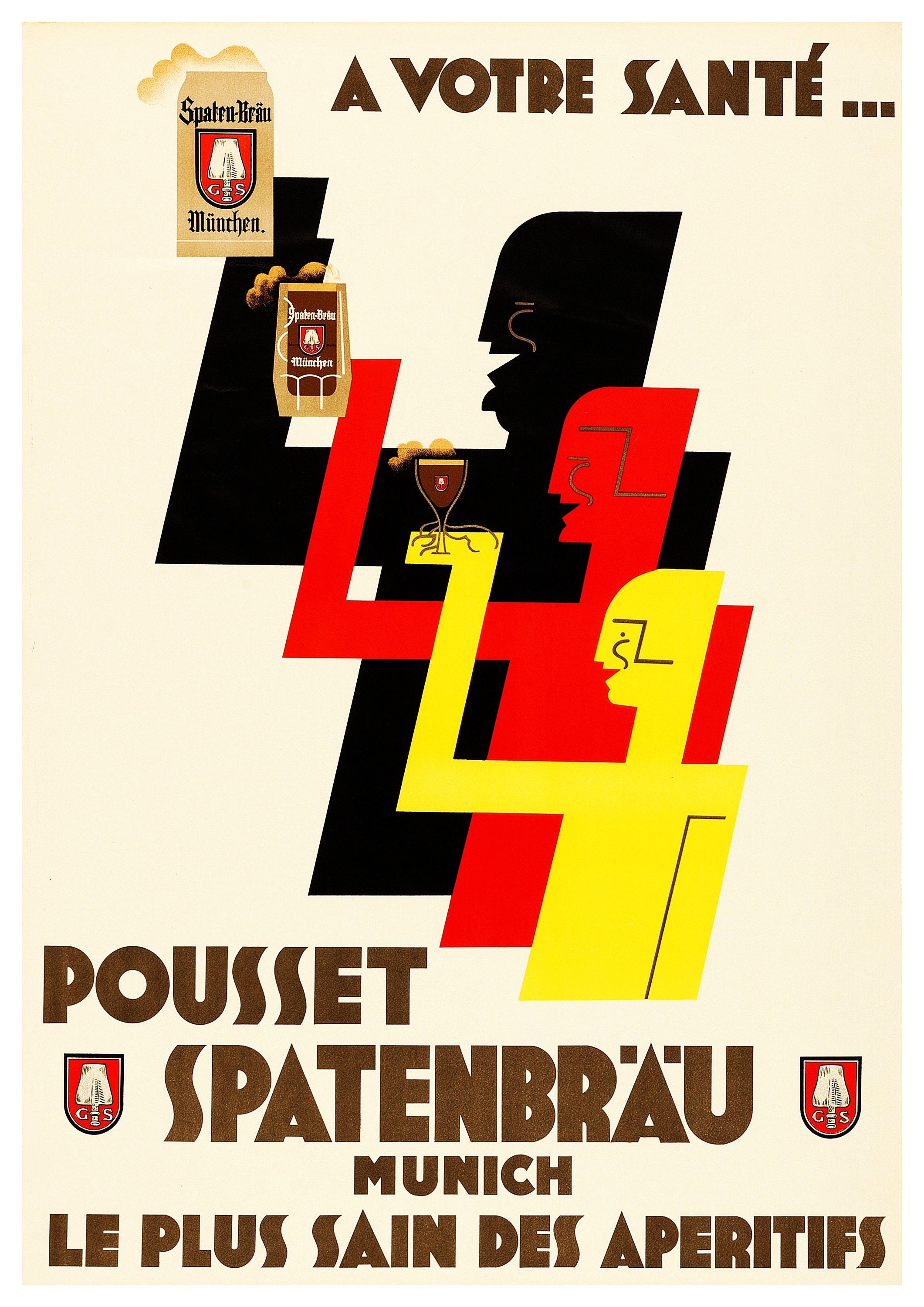 Reproduction Vintage "Pousset Spatenbrau" Advertising Poster, Home Wall Art, Various Sizes Available