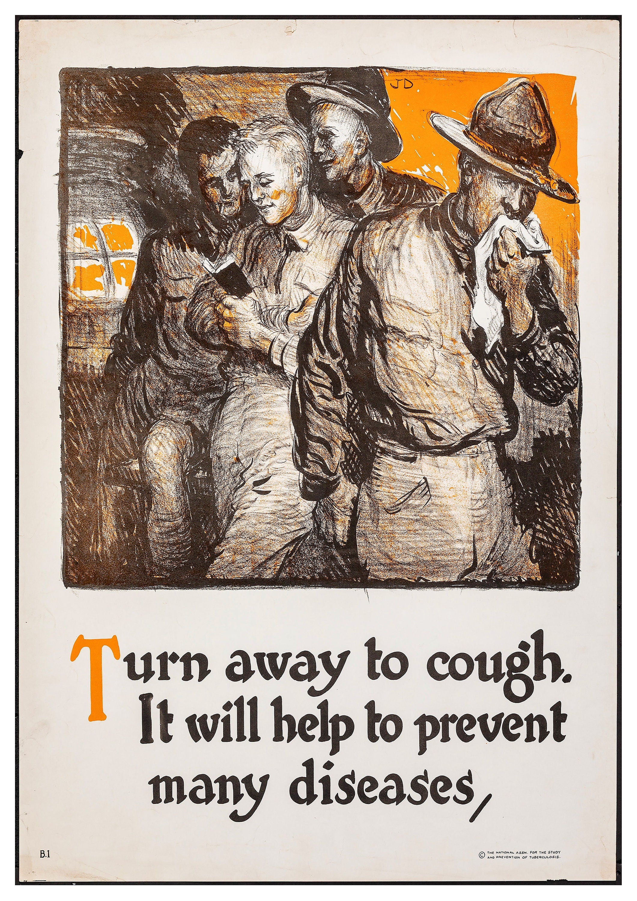 Reproduction Vintage "Turn Away To Cough" World War 1 Poster, Home Wall Art, Various Sizes Available