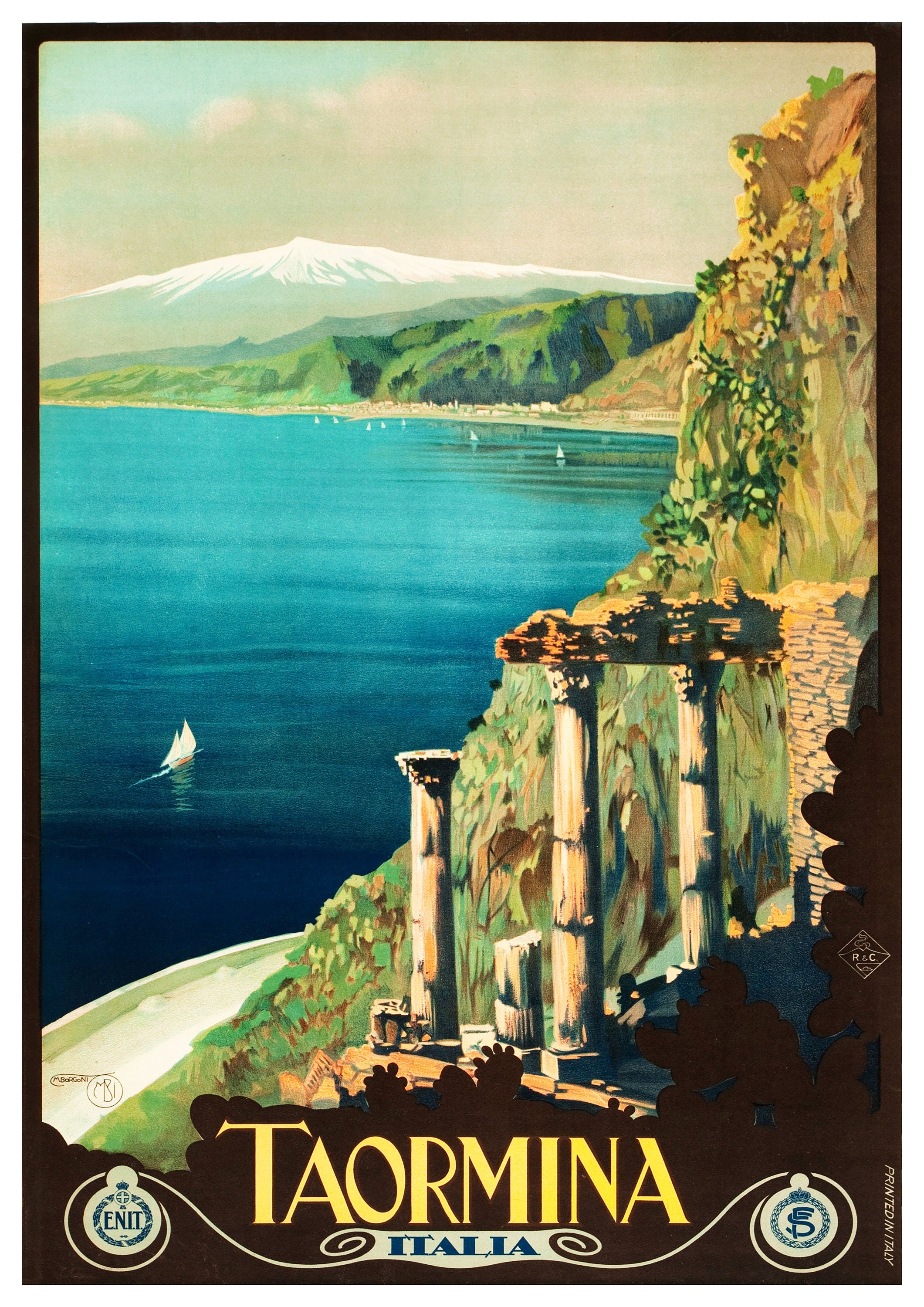 Reproduction Vintage Travel "Taormina", Poster, Home Wall Art, Various Sizes Available