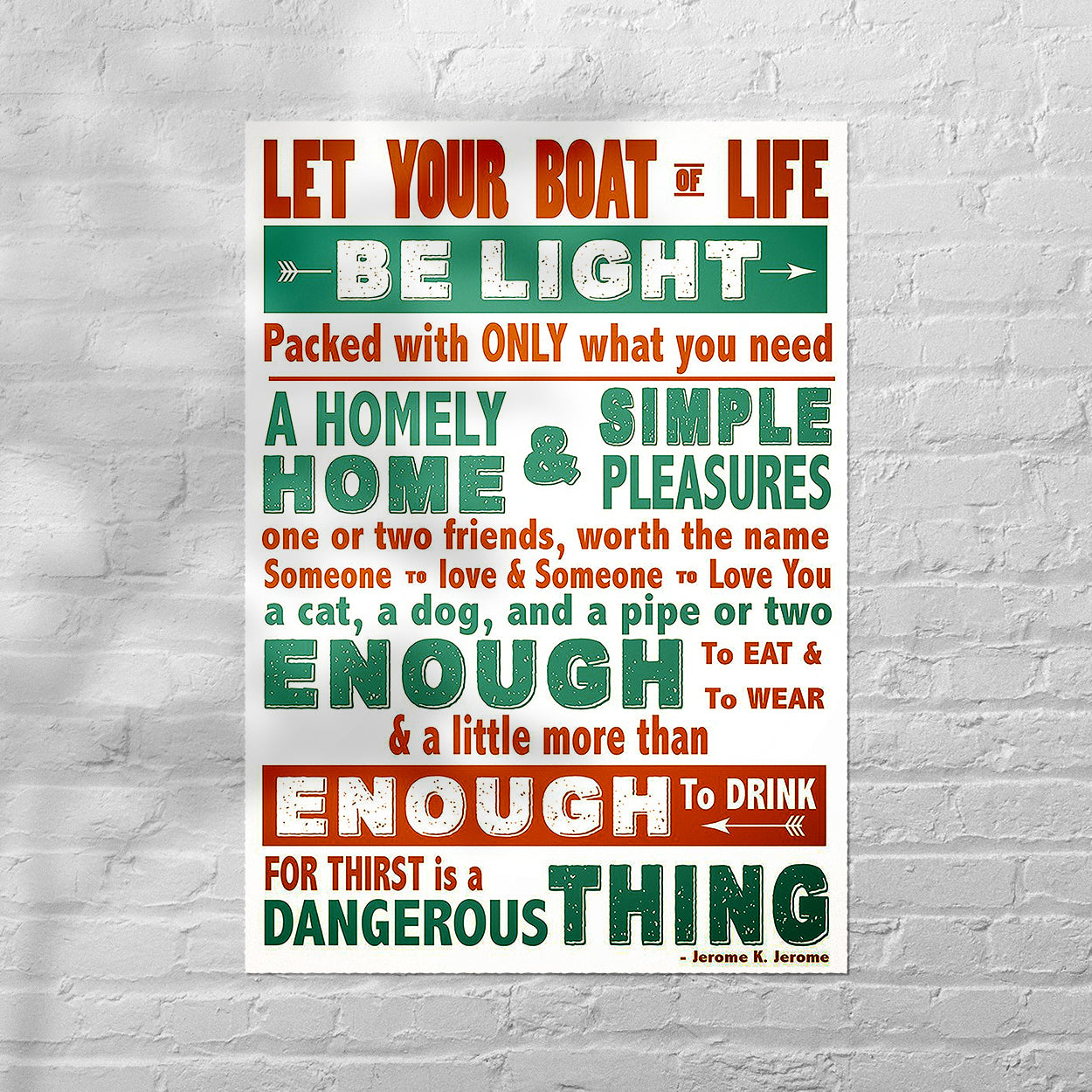 Reproduction "Jerome K Jerome - Let Your Boat Of Life" Poster, Home Wall Art, Various Sizes Available
